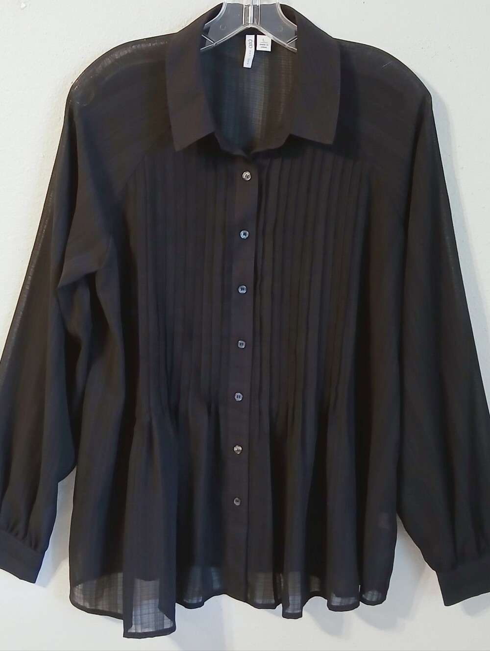 Cato Black Sheer Long Sleeve Button Up Blouse Size Large